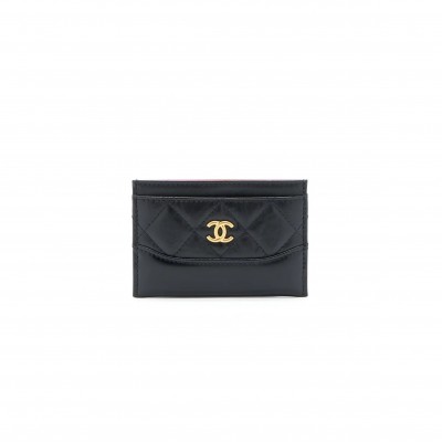 CHANEL GABRIELLE CARD HOLDER AGED CALFSKIN BLACK GHW (11*8cm) 